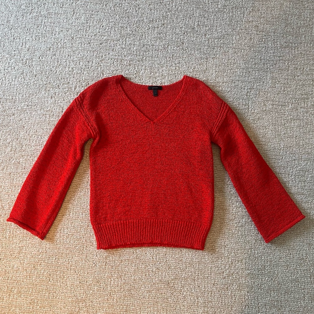 J. Crew Red Bell Sleeve Sweater